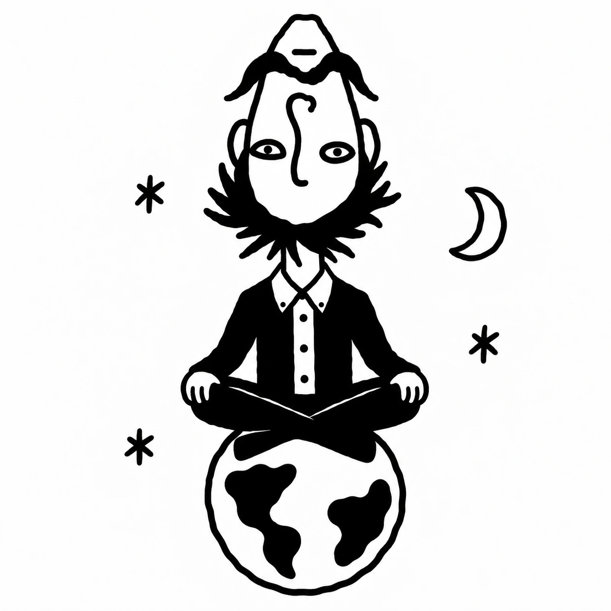 Upside-down-headed Phil sits peacefully on a tiny planet